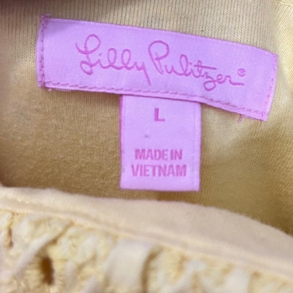 Lilly Pulitzer Carreen Eyelet Dress Yellow Resortcore Sun Dress Women's Large - Picture 8 of 8